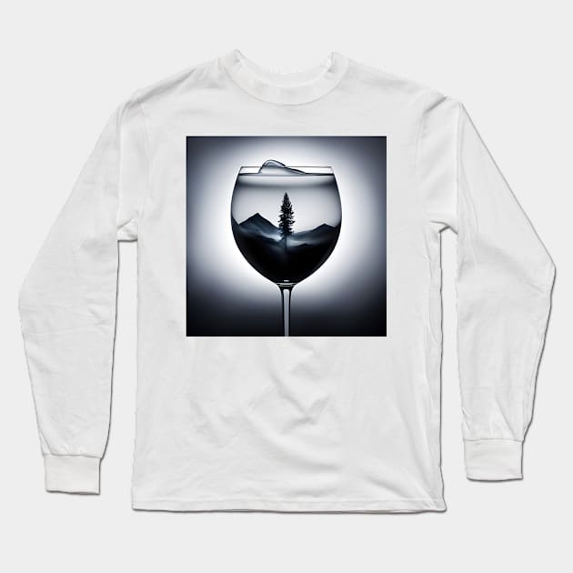 Misty Reverie Monochrome Wine Glass Double Exposure Long Sleeve T-Shirt by arc1